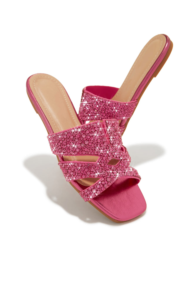 Load image into Gallery viewer, Pink Rhinestone Slip On Sandals