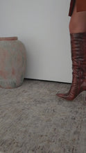 Load and play video in Gallery viewer, Haleigh Below The Knee Heel Boots - Brown Snake