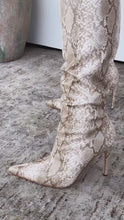 Load and play video in Gallery viewer, Haleigh Below The Knee Heel Boots - Nude Snake