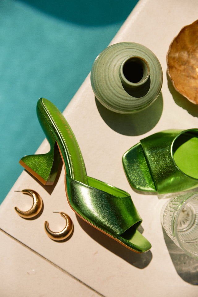 Load image into Gallery viewer, Racquel Mid Heel Mules - Green