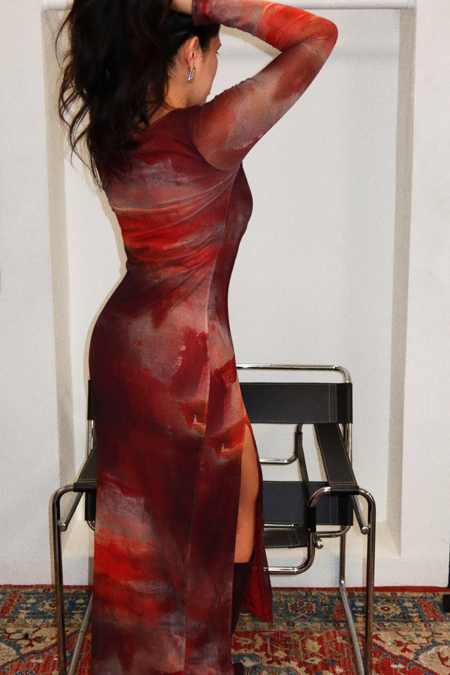 Load image into Gallery viewer, Mindy Long Sleeve Midi Dress - Rust Print