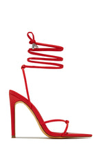 Load image into Gallery viewer, Red Lace Up Open Pointed Toe High Heels