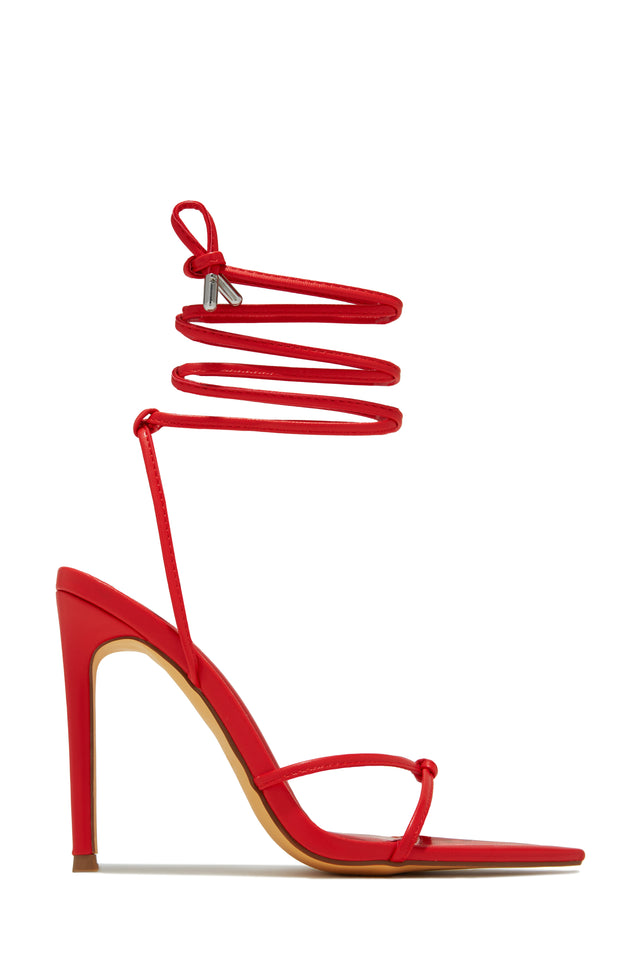 Load image into Gallery viewer, Red Lace Up Open Pointed Toe High Heels