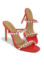 Load image into Gallery viewer, Love Addiction Embellished High Heel Mules - Red