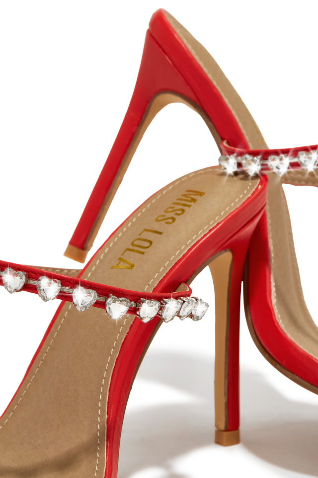 Load image into Gallery viewer, Love Addiction Embellished High Heel Mules - Red