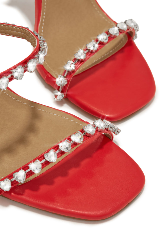 Load image into Gallery viewer, Love Addiction Embellished High Heel Mules - Red