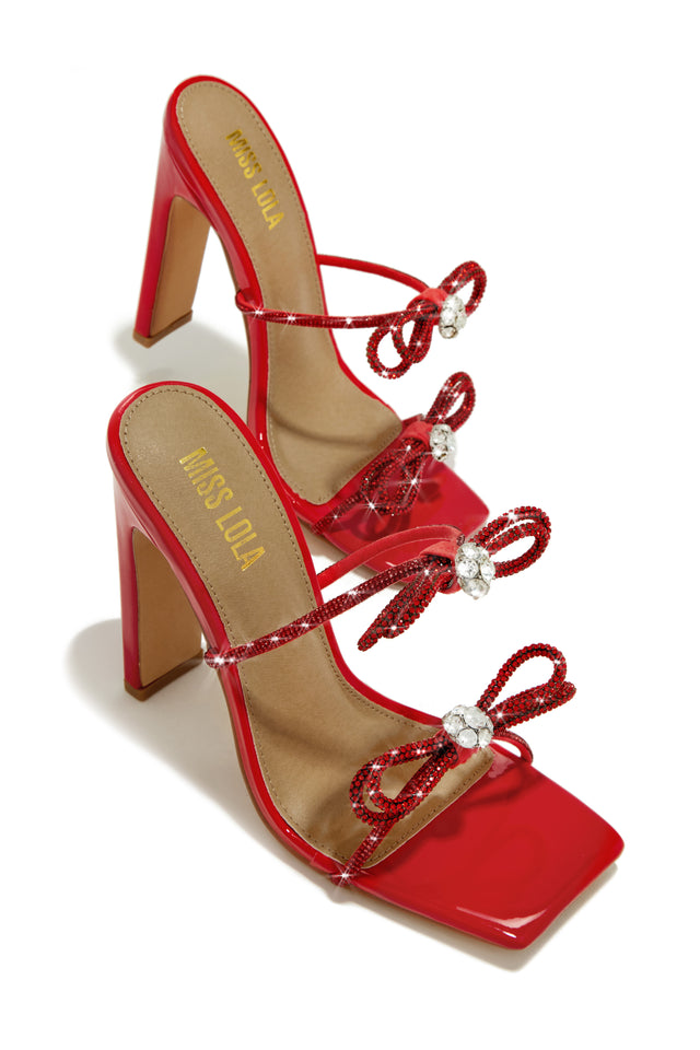 Load image into Gallery viewer, Life Is A Party Embellished High Heel Mules - Red