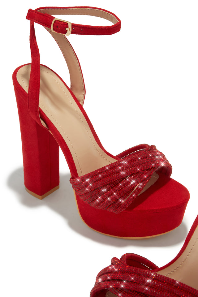 Load image into Gallery viewer, Arianna Embellished Platform Block Heels - Red