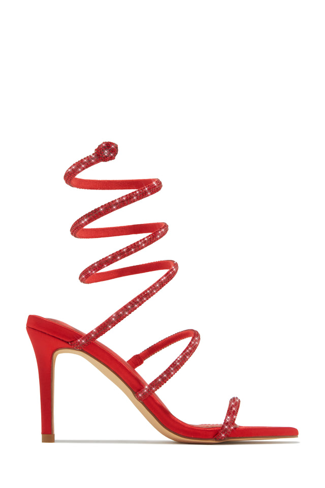 Load image into Gallery viewer, Sushmita Embellished Around The Ankle Coil Heels - Red