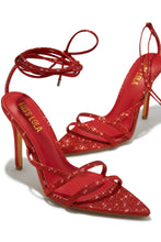 Load image into Gallery viewer, Kimana Glitter Lace Up Heels - Red