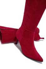 Load image into Gallery viewer, Zama Knee High Heel Boots - Red Suede