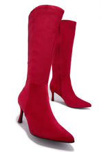 Load image into Gallery viewer, Zama Knee High Heel Boots - Red Suede