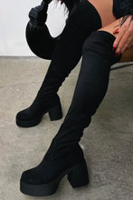 Load image into Gallery viewer, Reezy Over The Knee Platform Block Heel Boots - Black
