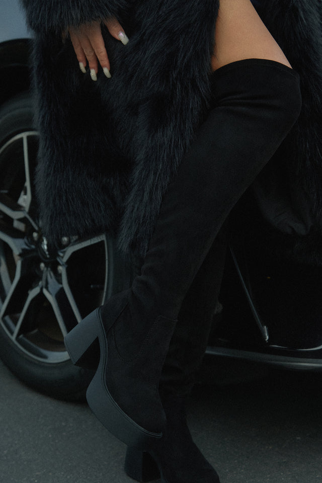 Load image into Gallery viewer, Reezy Over The Knee Platform Block Heel Boots - Black