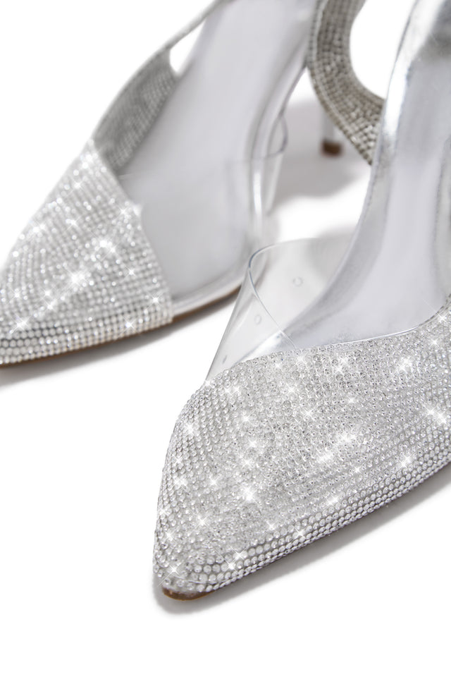 Load image into Gallery viewer, Scarlett Embellished Slingback Pumps - Silver