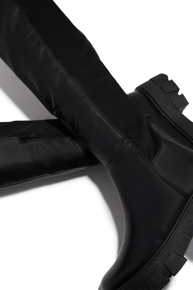 Load image into Gallery viewer, Weekend Muse Thigh High Lug Sole Boots – Black