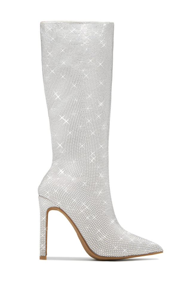 Load image into Gallery viewer, Silver-Tone Rhinestone Boots