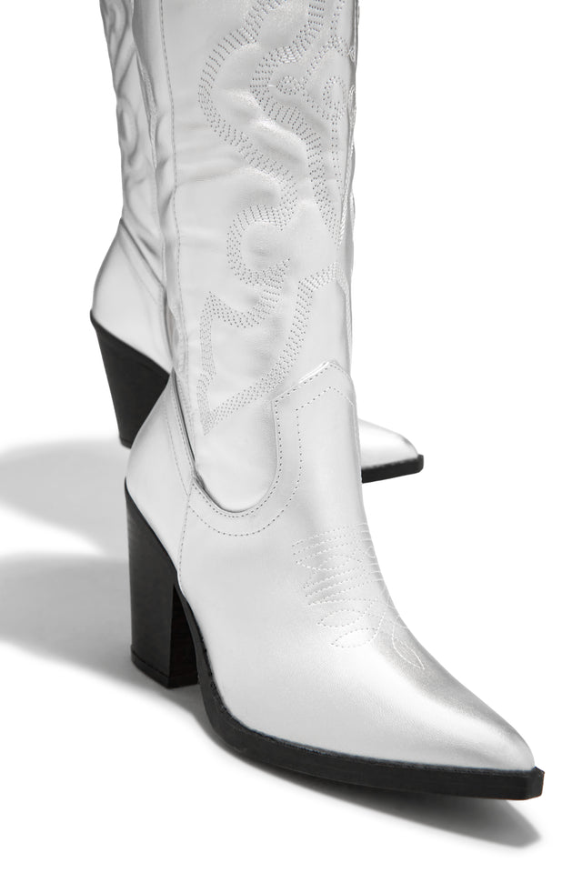 Load image into Gallery viewer, Silver-Tone Cowgirl Boots