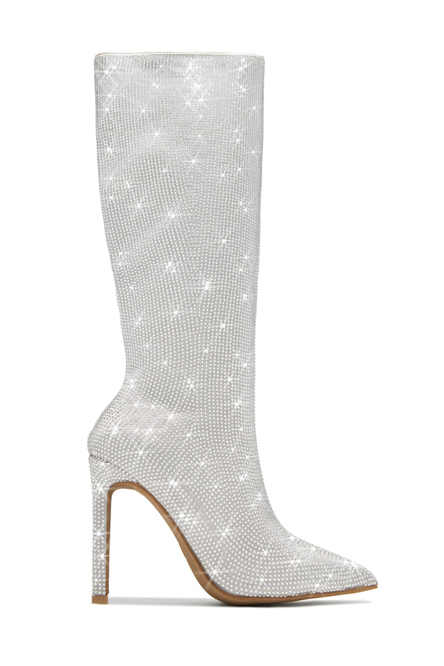 Load image into Gallery viewer, Silver-Tone Rhinestone Boots