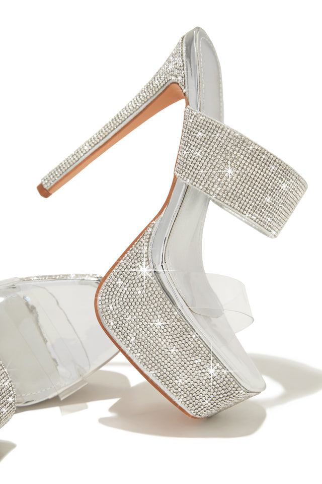 Load image into Gallery viewer, Main Event Embellished Platform High Heel Mules - Silver