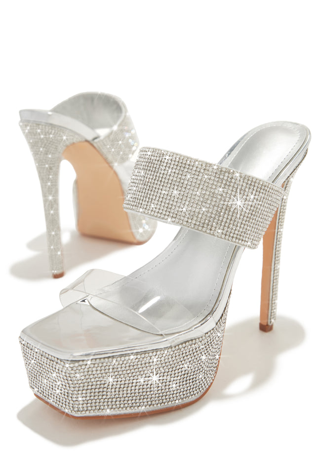 Load image into Gallery viewer, Main Event Embellished Platform High Heel Mules - Silver