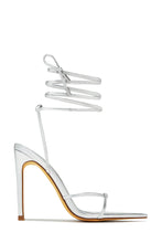 Load image into Gallery viewer, Silver-Tone Lace Up Open Pointed Toe High Heels