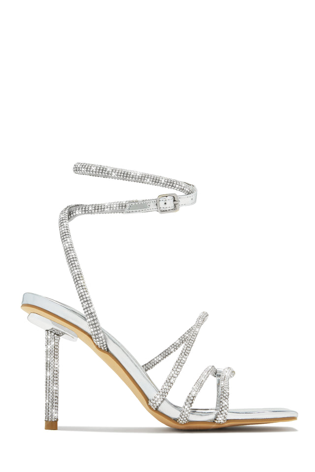 Load image into Gallery viewer, Silver-Tone Single Sole Embellished Open Square Toe Heels