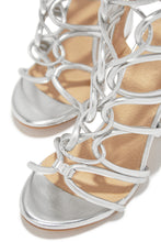 Load image into Gallery viewer, Miami Vibes Lace Up Block High Heels - Silver