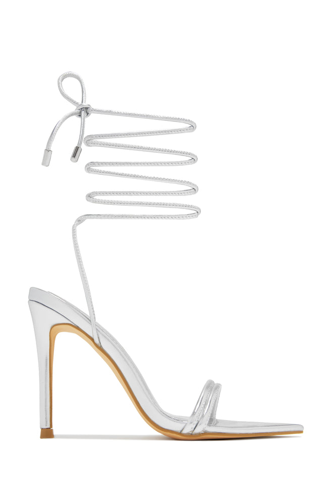 Load image into Gallery viewer, Silver-Tone Lace Up Single Sole High Heels