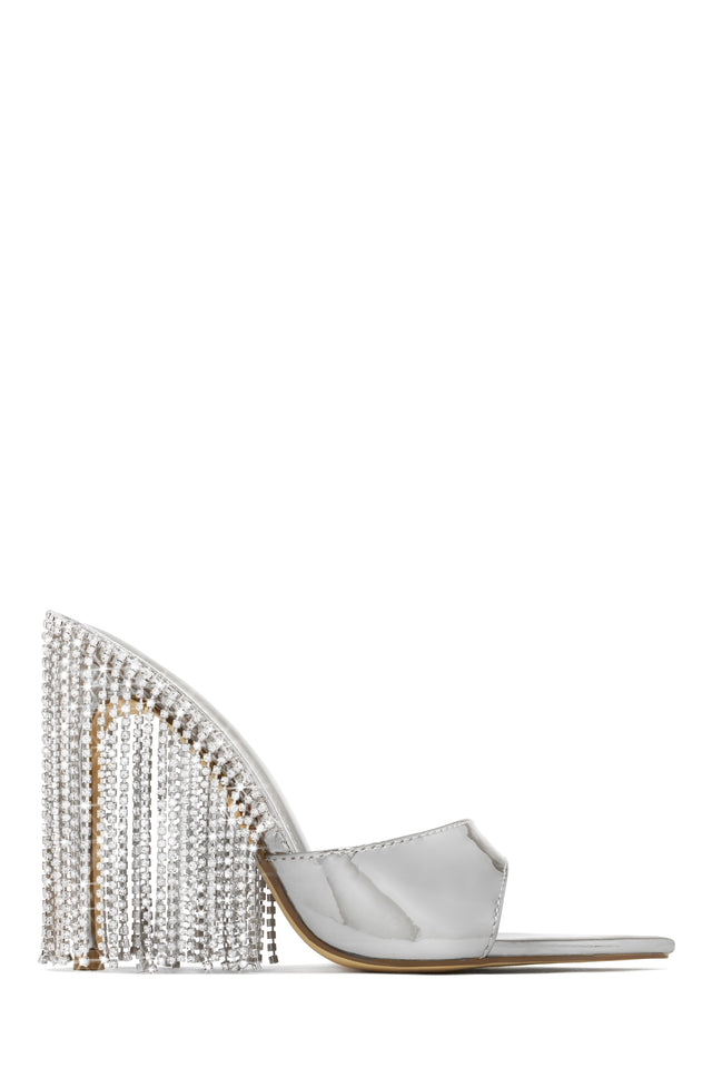 Load image into Gallery viewer, Silver-Tone Single Sole Embellished Dangle Mules