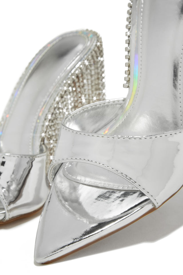 Load image into Gallery viewer, Silver-Tone Open Toe Embellished High Heel Mules
