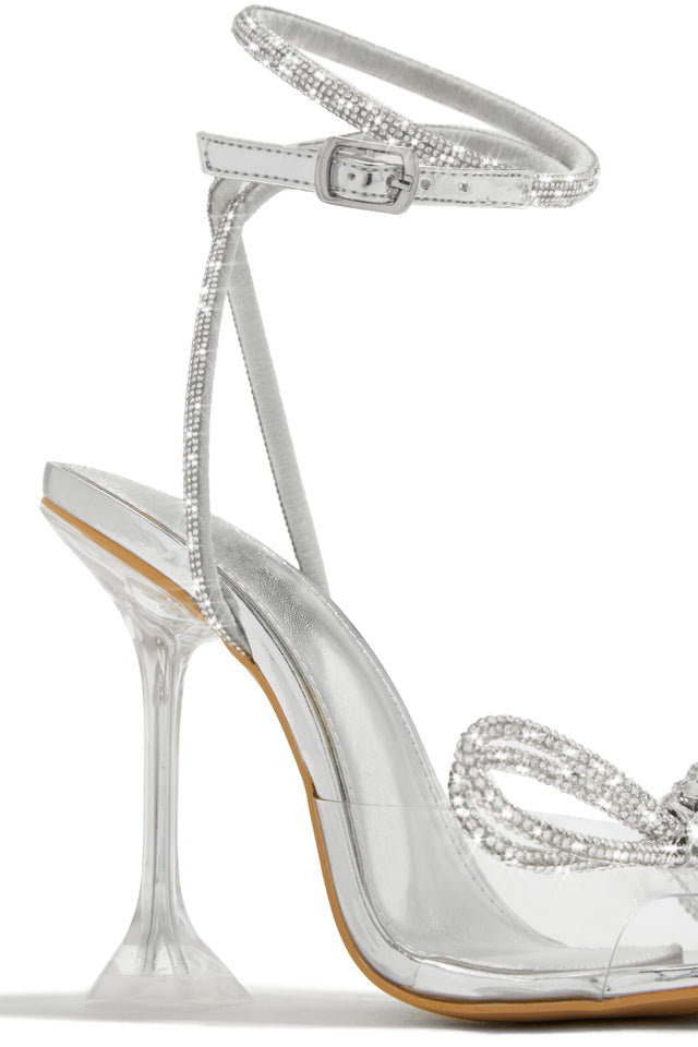 Load image into Gallery viewer, Silver-Tone Rhinestone Heels
