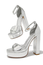 Load image into Gallery viewer, Party Up Platform Block High Heels - Silver