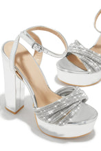 Load image into Gallery viewer, Arianna Embellished Platform Block Heels - Silver