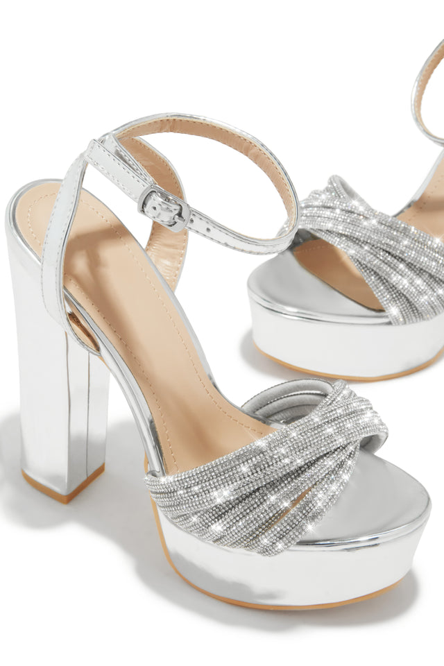 Load image into Gallery viewer, Arianna Embellished Platform Block Heels - Silver