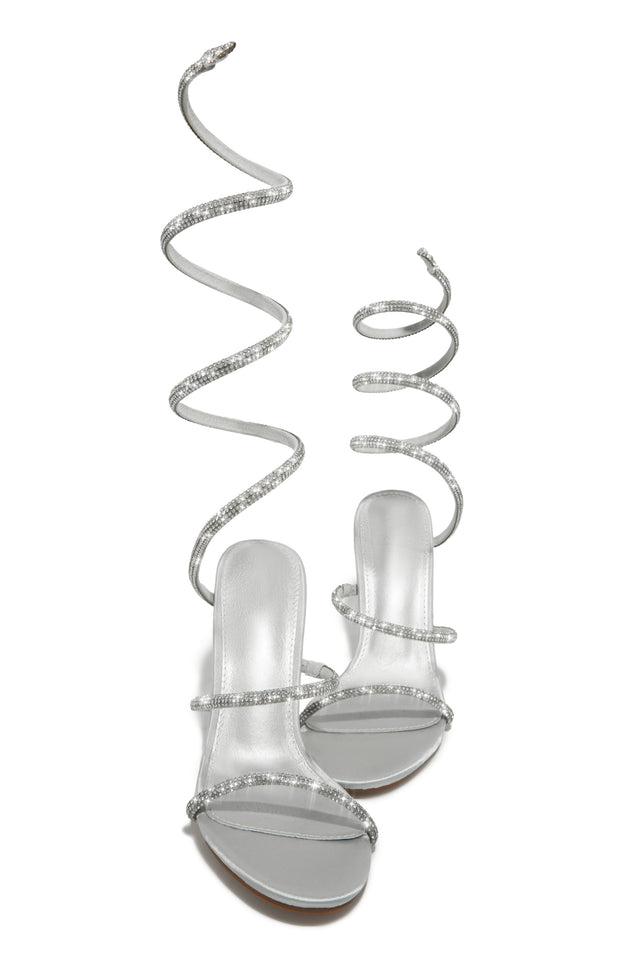 Load image into Gallery viewer, Sushmita Embellished Around The Ankle Coil Heels - Silver