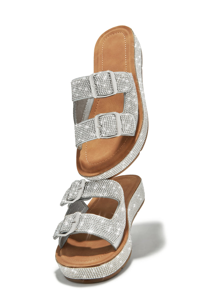 Load image into Gallery viewer, Maldives Island Embellished Platform Slip On Sandals - Silver