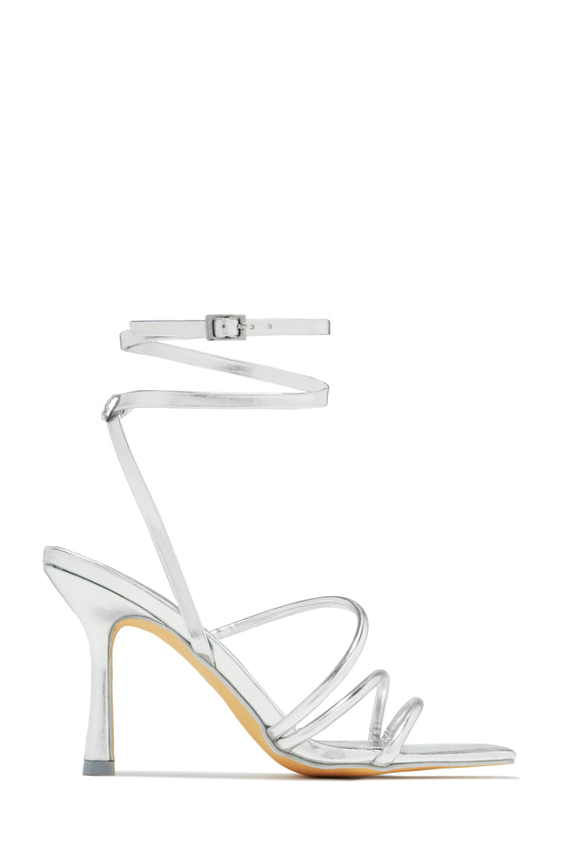 Load image into Gallery viewer, Silver-Tone Strappy Mid Heels