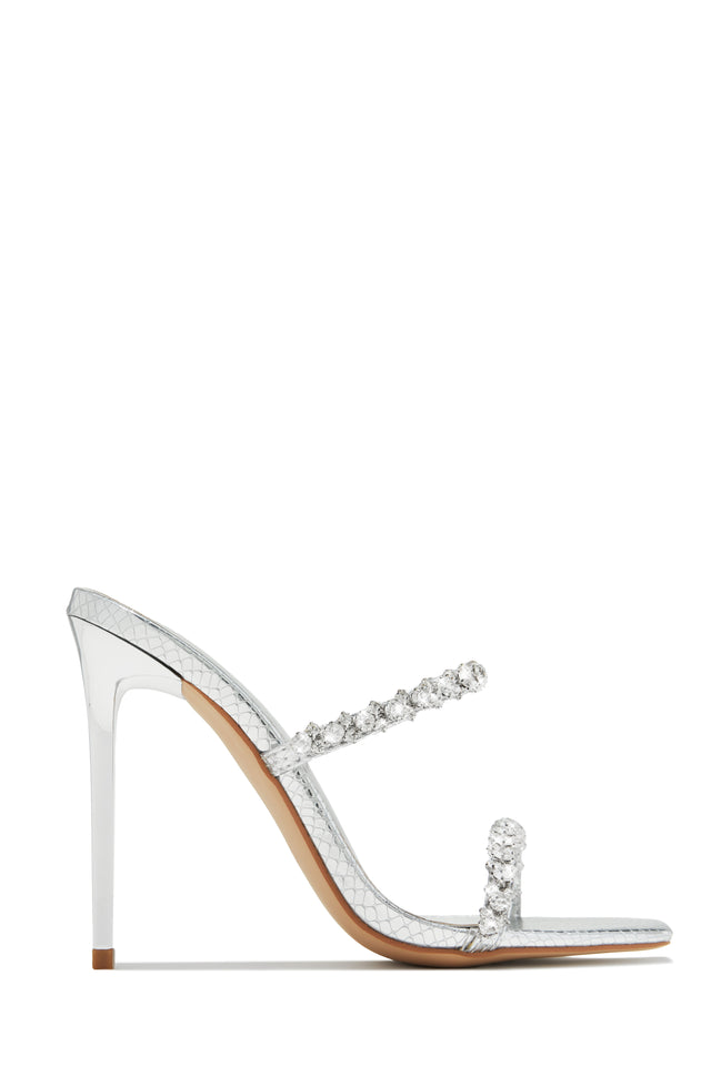 Load image into Gallery viewer, Silver-Tone Single Sole Embellished High Heel Mules