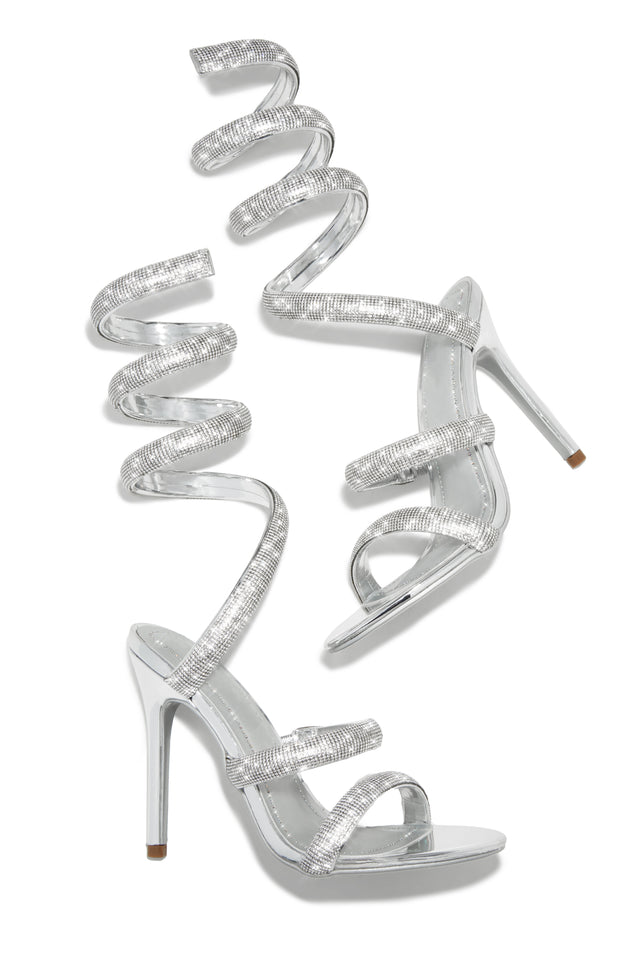 Load image into Gallery viewer, Gianna Embellished Around The Ankle Coil Heels - Silver