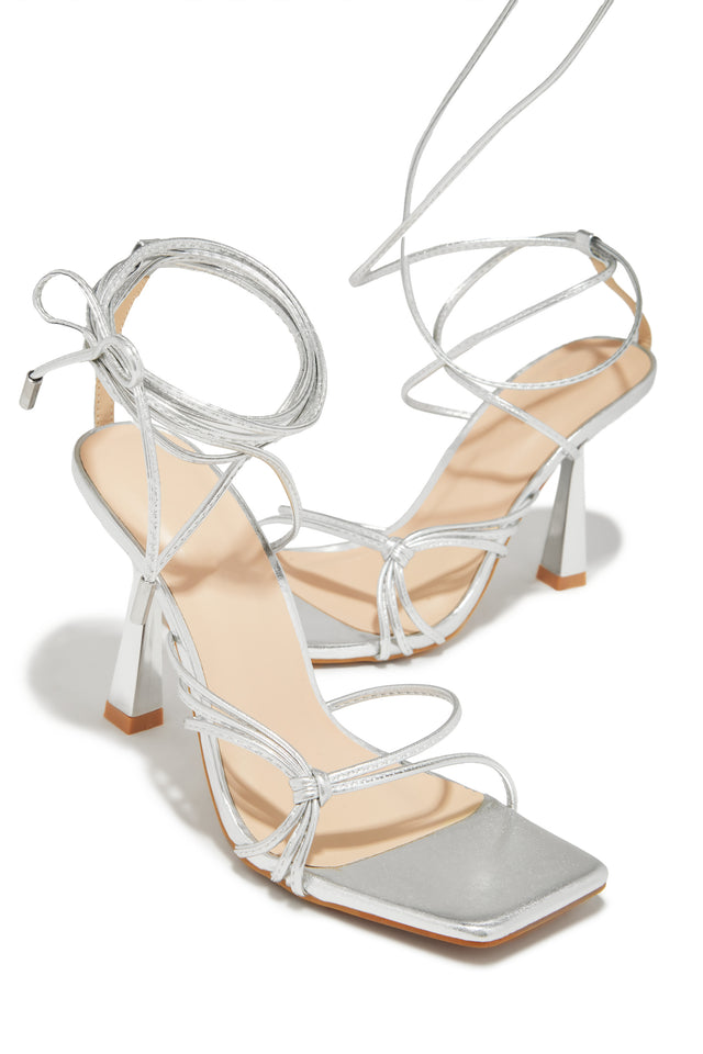 Load image into Gallery viewer, Aileen Lace Up Heels - Silver