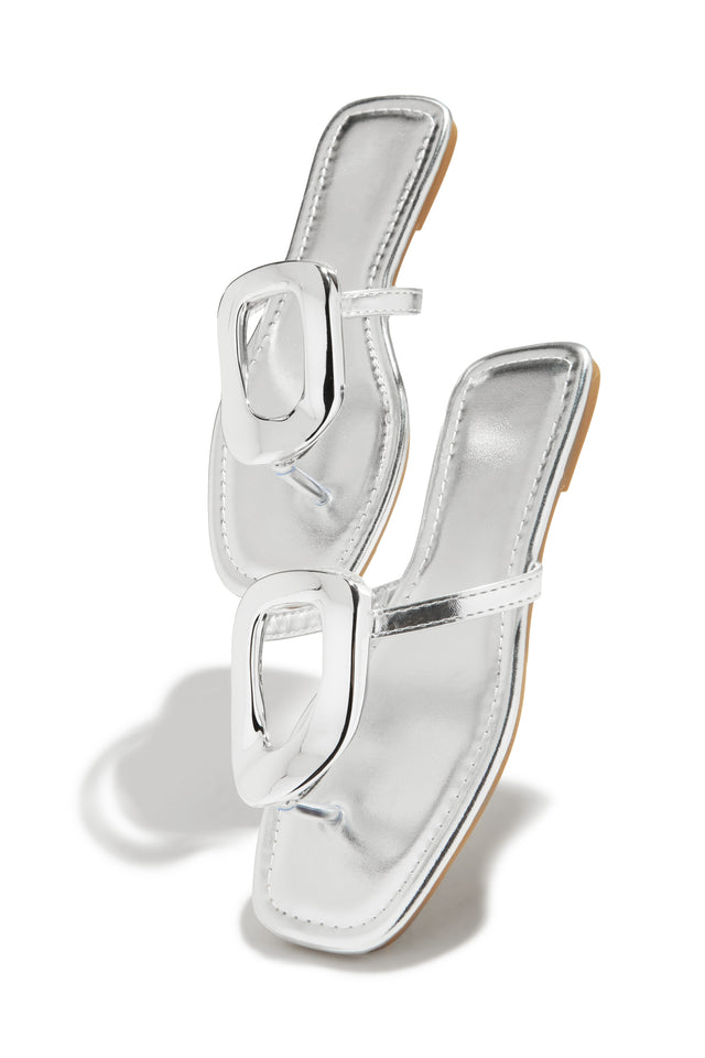Load image into Gallery viewer, Adelia Slip On Thong Strap Sandals - Silver