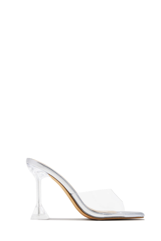 Load image into Gallery viewer, Demie Clear Strap Mule Heels - Silver