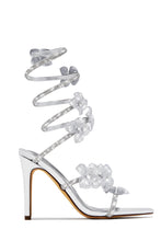 Load image into Gallery viewer, Flora Embellished Around The Ankle Coil Heels - Silver