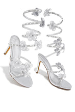 Load image into Gallery viewer, Flora Embellished Around The Ankle Coil Heels - Silver