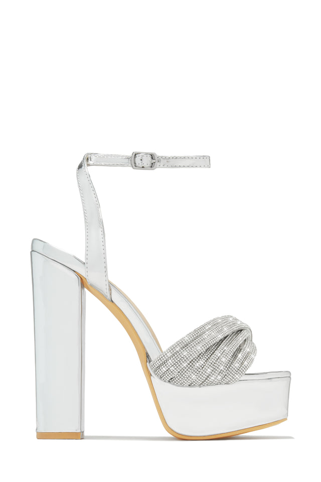 Load image into Gallery viewer, Arianna Embellished Platform Block Heels - Silver