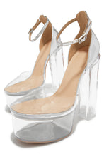 Load image into Gallery viewer, Adore Me Ankle Strap Platform Block High Heels - Silver