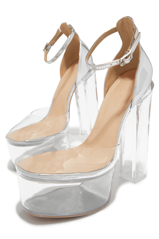 Load image into Gallery viewer, Adore Me Ankle Strap Platform Block High Heels - Silver