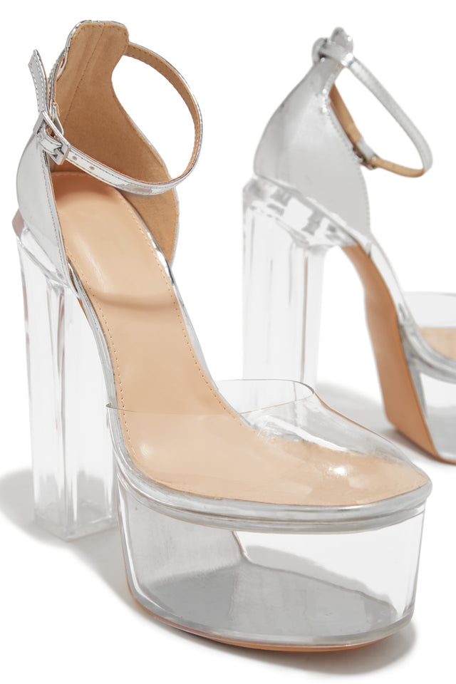Load image into Gallery viewer, Adore Me Ankle Strap Platform Block High Heels - Silver