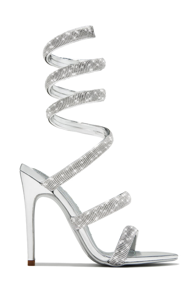 Load image into Gallery viewer, Gianna Embellished Around The Ankle Coil Heels - Silver